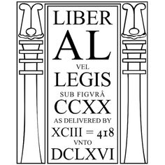 the poster for liber al's legis, which is in black and white