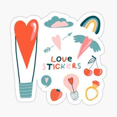 love stickers with different types of hearts, arrows and other things in the background