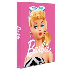 a barbie doll with sunglasses on it's head and the words barbie written in white