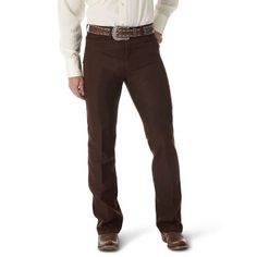 As every cowboy knows all too well, the day doesn't always go as planned. When you need to be dressed up and out of the house in a hurry, Wrangler dress jeans are your greatest ally. Our men's Wrancher dress jeans feature a regular fit with modern styling and are made of 100% texturized, woven polyester stretch twill to keep you comfortable on all occasions. Plus, they come with plenty of pocket space for storing your essentials. Best of all, these dress jeans for men feature a soil release fini Wrangler Dress Jeans, Wrangler Wrancher Dress Jean, Dark Brown Jeans, Wrangler Dress, Brown Pants Men, Wrangler Cowboy, Wrangler Cowboy Cut, Wrangler Pants, Dress Jeans