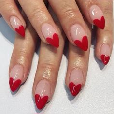 Valentines nail inspiration  Heart nails, valentines nails, nude nails, heart french tip Bright Nail Art, Red Valentine, Shaped Nails, Heart Nail Art