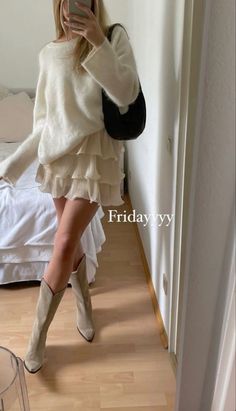 All White Outfit Inspiration, Formal Chapter Outfits Sorority, Fancy Dinner Outfit Winter Classy, Scrunch Socks Outfit, Christmas Day Outfit Dressy, All White Fall Outfit, Engagement Party Guest Outfit, Long Sleeve Mini Dress Casual, Traje Cowgirl