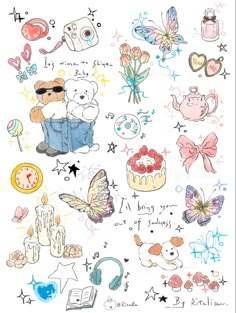 an image of various stickers with animals and flowers on them, all in different colors