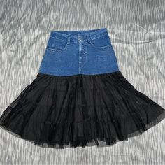 Tunique Nwot! Denim Black Mesh Maxi Skirt Size S Measures Approximately: Waist 29 Inch Length 26 Inch Denim Skirt Upcycle Diy Ideas, Skirt Upcycle Diy, Upcycle Jeans Skirt, Jeans Makeover, Boho Van, Clothing Diy Ideas, Denim Jumpsuit Outfit, Skirts Diy, Diy Denim Skirt