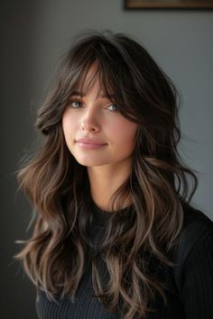 Make a statement with deep-parted curtain bangs that add a bold, dramatic flair to your straight hair. Bangs Wavy Hair, 사진 촬영 포즈, Long Wavy Hair, Curtain Bangs