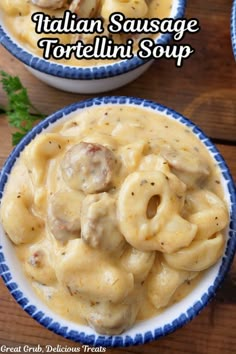 two bowls of italian sausage tortellini soup