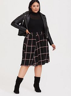 Plus Size Black & Red Plaid Flocked Dot Skirt, PLAID Plaid Skirt Plus Size, Torrid Fall, Midi Skater Skirt, Button Midi Skirt, Plaid Skirt Outfit, Corporate Goth, Mini Skater Skirt, Plus Size Fall Outfit, Peplum Tops