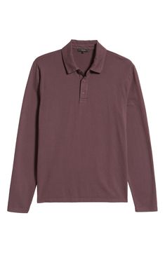 Garment dyeing gives a casual, laid-back look to this long-sleeve polo shirt made from soft cotton. 28" length (size Medium) Button quarter-placket Spread collar Long sleeves 100% cotton Machine wash, tumble dry Made in the USA Men's Clothing Collared Cotton Polo Shirt For Fall, Relaxed Fit Long Sleeve Cotton Polo Shirt, Casual Long Sleeve Polo Shirt, Long Sleeve Cotton Polo Sweater With Placket, Cotton Long Sleeve Polo Sweater With Placket, Long Sleeve Polo Shirt, Long Sleeve Polo, Quarter Zip, Men's Clothing