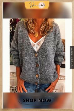 Soft V Neck Loose Sweater Coat Stylish Knitwear, Loose Knit Cardigan, Mode Hippie, Knitting Sweater, Casual Cardigans, Loose Knit, Knitted Coat, Clothes Style, Button Cardigan