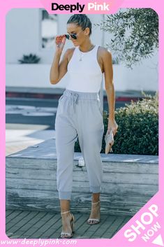 Gray Causal Pockets Pants Frock Style, Pockets Pants, Pants With Pockets, Pocket Pattern, Pocket Pants, Daily Fashion, Tapered Legs, Women Collection, Apricot