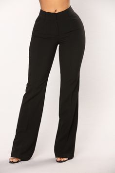 Available In Black And Charcoal High Rise Full Stretch Dressy Trouser Pants Pleated Leg Detail 2 Front Pockets Faux Back Pockets Wide Leg Belt Loops 33 inseam. Based on a size Small 70% polyester 26% Rayon 4% Spandex Imported | Tasha Dressy High Rise Pants in Black size Medium by Fashion Nova Celana Fashion, High Waisted Dress Pants, Work Pants Women, Leg Belt, Dressy Pants, High Rise Pants, Womens Loungewear, Bottom Clothes, White Fashion