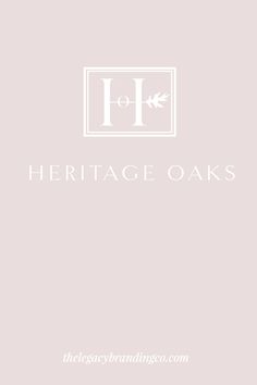 the heritage oaks logo is shown in white on a pale pink background with leaves