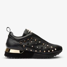 High-top Leather Sneakers With Spikes, Sporty Spiked Leather Sneakers, Custom Leather Sneakers With Spikes And Round Toe, Black Leather Sneakers With Studs, Black Leather Sneakers With Spikes, Low-top Leather Sneakers With Studs, Spike Accessories, Black High Tops, Leather Sneakers