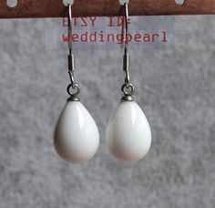 white glass bead earrings, white drop earrings, white earring, dangling earrings,women earrings, sta White Minimalist Teardrop Dangle Earrings, White Drop Pearl Drop Jewelry, White Pearl Drop Jewelry, White Minimalist Hypoallergenic Teardrop Earrings, White Pearl Drop Teardrop Earrings, Handmade White Sterling Silver Teardrop Earrings, White Hypoallergenic Teardrop Jewelry, Minimalist White Teardrop Earrings For Gift, White Hypoallergenic Teardrop Earrings