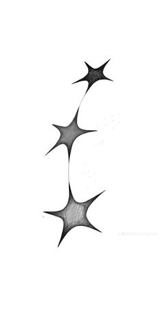 three black and white stars are in the air on a white background, one is upside down