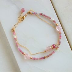 Pink Tourmaline and Morganite Bracelet. Pink Gemstone - Etsy Pink Tourmaline Gemstone Beaded Bracelets, Pink Tourmaline Beaded Bracelets With Gemstones, Elegant Tourmaline Gemstone Bead Bracelets, Elegant Tourmaline Gemstone Beads Bracelet, Elegant Pink Tourmaline Bracelets, Pink Double Strand Gemstone Beads Jewelry, Adjustable Double Strand Pink Jewelry, Pink Gemstone Bracelet, Strand Bracelet