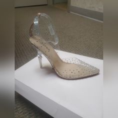 Just Fab Cinderella Slippers Size 8.5 Never Worn...4 In Heel Crystal Heels Cinderella, Glass High Heels Cinderella, Cinderella Glass Slipper Shoes, Cinderella Slippers, Cinderella 2015 Glass Slipper, Cinderella Slipper, Justfab Shoes, Shoes Women Heels, Cinderella