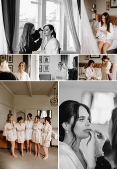 the bride is getting ready to go into her wedding day with her bridal party