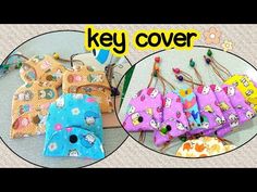 there are two pictures with the words key cover on them and one has hello kitty in it