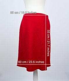 "- Classic red A-line mini skirt - Excellent condition (please see pictures) - 100% virgin wool, acetate lining - Tag size S (please see measurements) Measurements (flat): Waist: 35 cm / 13.8 inches Length: 55 cm / 21.7 inches Bottom width: 60 cm / 23.6 inches RESERVATIONS are available, please contact me for details. SHIPPING INFO: Shipping price in the listing is for the \"Standard Latvian post shipping\". Includes tracking info and takes: * 5 business days within European Union * 10-15 busine Red Flared Skirt For Work, Red A-line Fitted Bottoms, Red Fitted A-line Bottoms, Red Relaxed Skort With Lined Skirt, Red Mini Skirt With Relaxed Fit, Red Short Lined Skirt, Red Fitted Mini Skirt, Classic Red Winter Skirt, Red A-line Skirt For Work