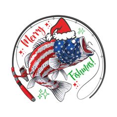 a fish with an american flag on it's back and the words merry fishing