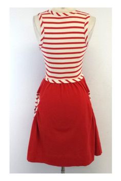 Size XS Red & Cream Striped Dress 100% cotton Sleeveless Rounded neckline Striped top & hip pockets Shoulder to hem 35.75" Red Sleeveless Dress With Pockets, Red Fitted Dress With Pockets, Fitted Red Dress With Pockets, Fitted Red Dresses With Pockets, Red Stretch Cotton Dress, Red Dress With Pockets For Day Out, Red Cotton Dress For Day Out, Minimalist Fashion Casual, Marc By Marc Jacobs