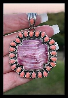 NAVAJO ~LARGE ~PURPLE SPINY~PEACH CORAL~SS~PLUS ~PENDANT ~BERNITA BEGAY | eBay Southwestern Style Pink Jewelry Gift, Southwestern Style Blue Jewelry With Large Pendant, Southwestern Style Purple Jewelry For Gift, Purple Southwestern Jewelry For Gift, Purple Southwestern Style Jewelry For Gift, Purple Southwestern Jewelry For Gifts, Southwestern Pendant Jewelry With Large Stone, Handmade Pink Southwestern Jewelry, Southwestern Style Gemstone Pendant Jewelry