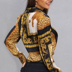 Leather Look Jeans, Baroque Print, Loose Fit Blouse, Leopard Blouse, Leopard Print Blouse, Spring Women, Beautiful Blouses, Look Chic, Elegant Fashion