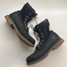 Nwot Black Crochet Timberland Boots. Only Cosmetic Flaw Is A Smudged White Dot On The Inner Toe Of Right Boot; It Will Likely Come Off With Wear. Black Fitted Lace-up Boots For Casual Wear, Casual High-top Timberland Lace-up Boots, Black Winter Boots With Laces, Black Rugged Boots For Fall, Fitted Black Rugged Boots, Casual Timberland Boots For Fall, Casual Timberland High-top Lace-up Boots, Casual Timberland Lace-up Boots, Casual Timberland Ankle Boots