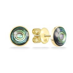 14K Yellow Gold Round Stud Earrings with Abalone Inlay. The earrings measure approximately 5/16" in diameter. Round Stud Earrings, Fine Jewels, Instagram Followers, Labour Day, Yellow Gold, White Gold, Stud Earrings, Rose Gold, Yellow