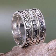 Sterling silver stacking rings, 'Together' (set of 3) - Handmade Sterling Silver Stacking Rings (Set of 3) Love Fantasy Art, Pmc Rings, Indian Rings, Paw Print Jewelry, Alternative Wedding Rings, Ribbon Jewelry, Fair Trade Jewelry, Whimsical Jewelry, Sterling Silver Stacking Rings