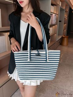 BirdinBag - Stylish Striped Tote Bag: Maximize Capacity in a Minimalist, Fashion-Forward Handbag Casual Handheld Shoulder Bag For Daily Use, Casual Handheld Shoulder Bag For Everyday Use, Casual Bucket Shoulder Bag For Daily Use, Versatile Bucket-shaped Shopping Bags, Versatile Bucket Shape Shopping Bags, Casual Satchel Bucket Bag For Daily Use, Casual Handheld Canvas Shopping Bag, Casual Handheld Satchel For Daily Use, Casual Large Capacity Bucket Shoulder Bag