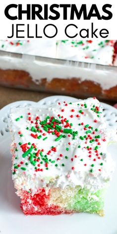 a slice of christmas jello cake on a plate