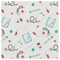 a white background with medical items and stethoscopes on the bottom right corner