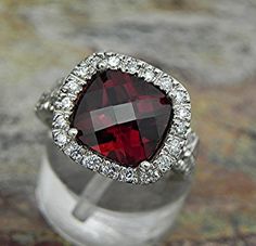 AAAA Red Pyrope Garnet   9x9mm  3.80 Carats   14K White gold diamond (.65ct) Bridal set. BH99 1883 Pyrope Garnet, White Gold Bridal Set, Half Eternity Wedding Band, Eternity Wedding Band, Wedding Matches, Bridal Set, Bridal Sets, True Beauty, Pave Diamonds