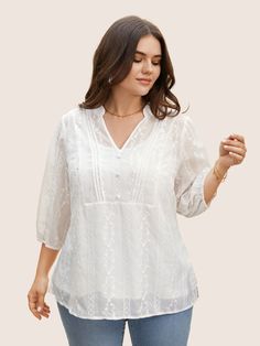 Texture Mesh Button Detail Tucked Seam Blouse Womens Trendy Tops, Blouse Sale, Swimwear Bottoms, Lantern Sleeves, Sleeve Detail, Trendy Tops, Blouse Dress, Button Detail, Beautiful Outfits