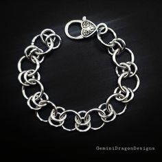 A nice and simple chainmaille bracelet yet a conversation starter! measures 7 inches.  Nickel free. Anodized Aluminum. Chainmaille Bracelet, Chain Link Bracelet, Chain Link, Chain Bracelet, Jewelry Bracelets, Chain, Silver