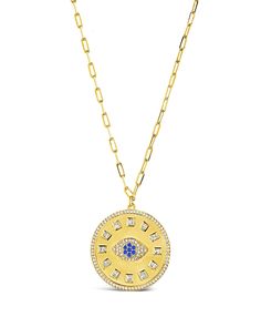 Look out for bad luck with this unique Evil Eye CZ Sun Dial Coin Pendant! This eye-catching necklace features a classic evil eye design with sparkling CZ stones. Rock a charming and mystical look with style and protection. Don't worry, be happy! Material: 14K gold ﻿plated brass, cubic zirconia Features: Measures 16" with 2" extender, 1" pendant, 2mm chain, 1-2mm CZ stones, Lead & Nickel free, lobster clasp Diamond Evil Eye Pendant Necklace, Evil Eye Pendant Necklace In Cubic Zirconia, Evil Eye Cubic Zirconia Round Necklaces, Evil Eye Round Cubic Zirconia Necklace, Sun Dial, Don't Worry Be Happy, Evil Eye Design, Coin Pendant Necklace, Bad Luck