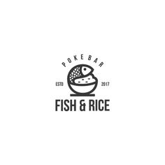 the logo for poke bar fish and rice, which has been designed to look like a bowl