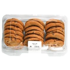 a plastic container filled with chocolate chip cookies