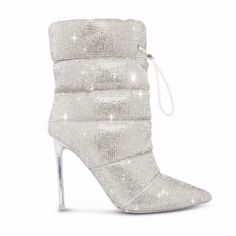 STEVE MADDEN CLOAK Women's Heeled Ankle Dress Boots -New with Box -Brand: STEVE MADDEN -Color: Silver Rhinestone -Size: 6M -Upper Material: Glass/PU -Lining: Fabric -Heel Height: 4 Inch -Shaft Height: 5.5 Inch -Shaft Circumference: 14 Inch -Stiletto Heels -Pointed Toe -Pull On Closure -Made in China Dress Booties, Steve Madden Store, Steve Madden Boots, Rhinestone Embellishments, Cold Weather Outfits, Suede Heels, Cloak, Steve Madden Shoes, Bags Accessories