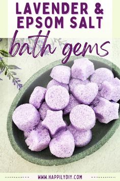 lavender bath gems Home Made Bath Salts Recipes, Diy Bath And Body Products, Epsom Salt Gift Ideas, Homemade Epsom Salt Soak, Epson Salt Scrub Recipes, Epsom Salt Recipes, Diy Epsom Salt Bath Recipes, Diy Bath Products To Sell