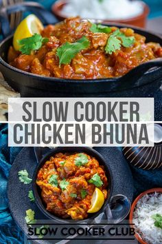 slow cooker chicken bhuna with rice and cilantro on the side