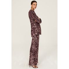 Purple velvet (95% Polyester, 5% Spandex). Pants. Side zipper closure. 58" from shoulder to hemline. Imported. Sequin Pants, Spandex Pants, Rent The Runway, Tuxedo Jacket, Closet Designs, Purple Velvet, Formal Outfit, Badgley Mischka, Side Zipper