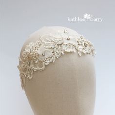 Bridal Lace floral headpiece, wedding head band for Brides wanting a soft feminine look. This asymmetrical headband is lightweight, yet firm and holds it's shape it can therefore be styled as a headband or brought forward (see styling suggestion image). Materials used are just off white/pale ivory lace, 3D wire rimmed mesh flowers with Rhinestone elements, Cubic zirconia and pearl finish rhinestones, rice pearls, Czech glass seed pearl clusters, Czech glass pearly leaves and tarnish resistant wi White Spring Wedding Headband, White Lace Wedding Headband, White Lace Headband, Elegant Lace Adjustable Headband, Whimsical White Headband Headpiece, Mesh Flowers, Lace Headpiece, Headband Vintage, Bridal Cuff