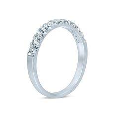 Whether it's your first or your fiftieth anniversary, this diamond band is a great way to celebrate your love. 14K white gold Eleven round diamonds create a sparkling display 1/2 ct. t.w. of diamonds Dazzling Cubic Zirconia Half Eternity Diamond Ring, Dazzling Cubic Zirconia Half Eternity Ring, Anniversary Platinum Bands With Brilliant Cut, 14k White Gold Eternity Band With Diamond Accents, Anniversary Jewelry With Baguette Cut Lab Grown Diamond, Timeless Diamond Band With Diamond Accents, Diamond Bands With Brilliant Cut In Fine Jewelry Style, Dazzling White Gold Diamond Eternity Band, Diamond Bands With Brilliant Cut