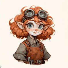 a drawing of a red headed girl with goggles on her head and glasses over her eyes