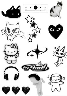 some stickers that are on the back of a cell phone and it is black and white