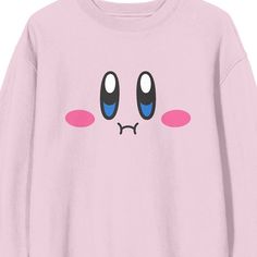 Stay warm and cozy as you celebrate your favorite video game characters with this Kirby tee. The shirt features a large image of Kirby's full face complete with a pair of rosy cheeks. The tee comes in a cradle pink long sleeve crew neck. Kirby fans will love this comfy and cozy shirt. Rosy Cheeks, Large Image, Pink Men, Big Face, Game Characters, Video Game Characters, Pink Long Sleeve, Face Design, Full Face