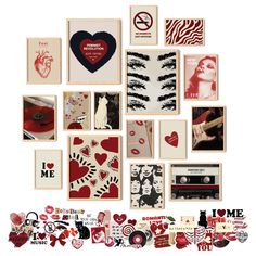 a collage of various pictures with hearts and other things on them, including an old radio